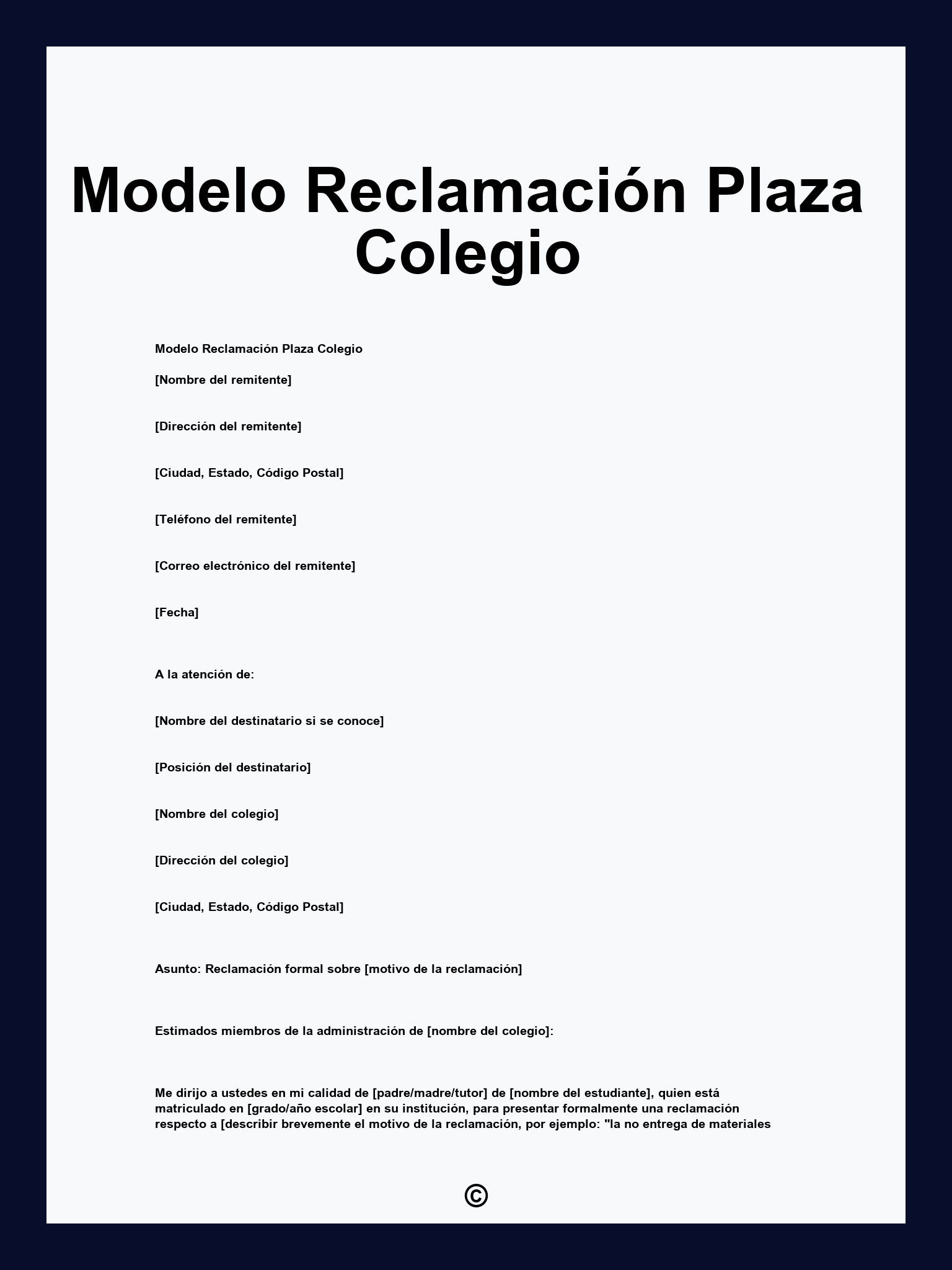 Modelo Reclamación Plaza Colegio