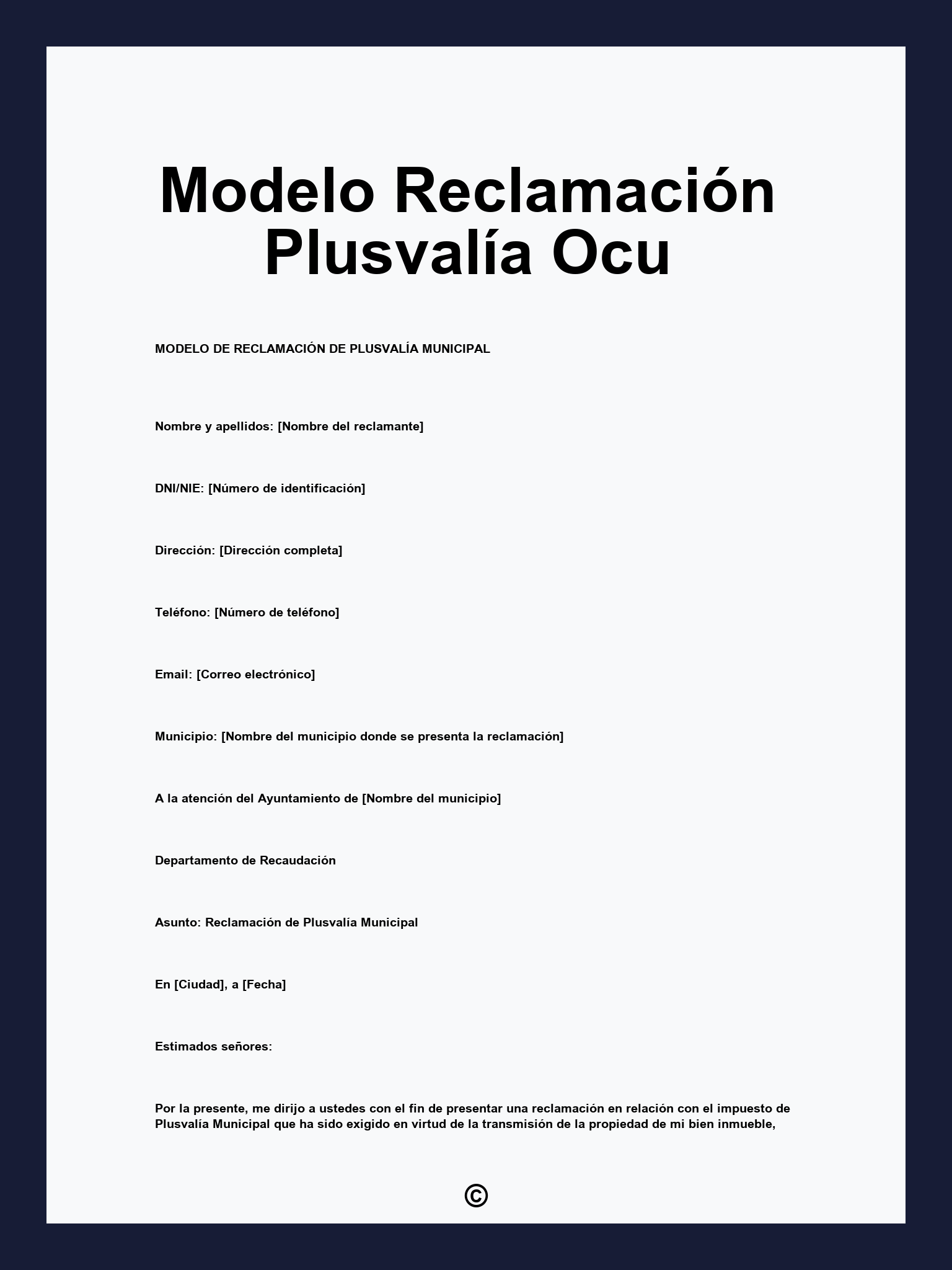 Modelo Reclamación Plusvalía Ocu