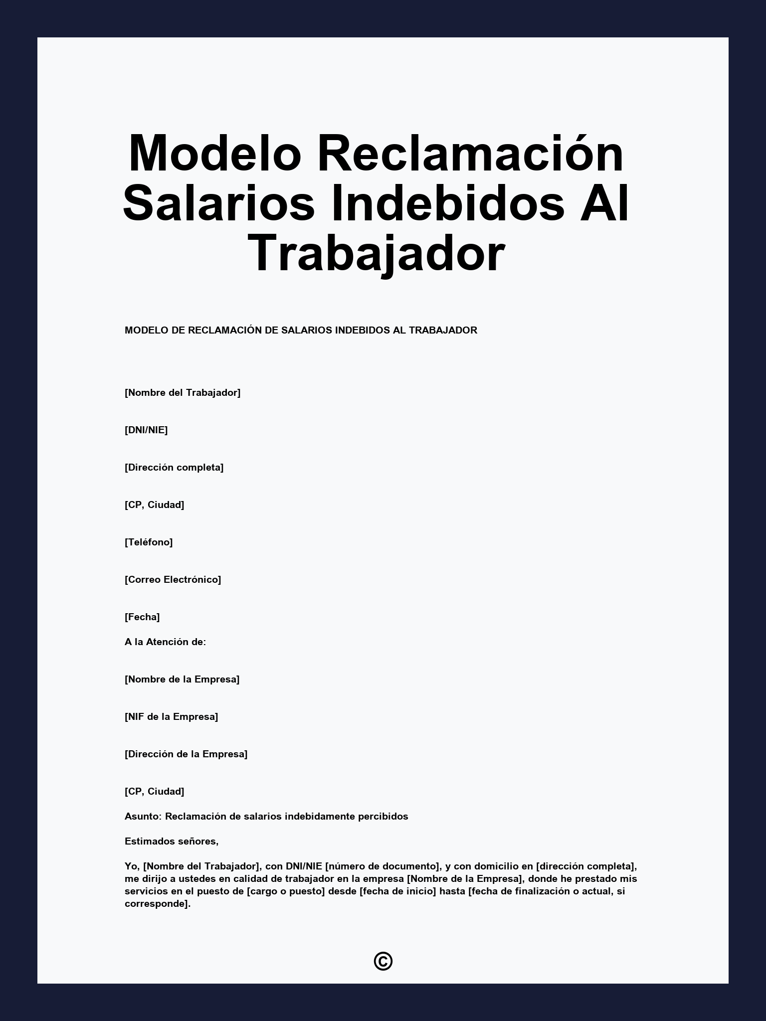 Modelo Reclamación Salarios Indebidos Al Trabajador