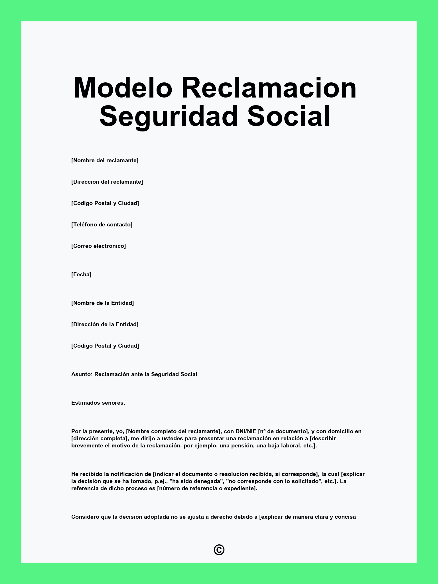 Modelo Reclamacion Seguridad Social