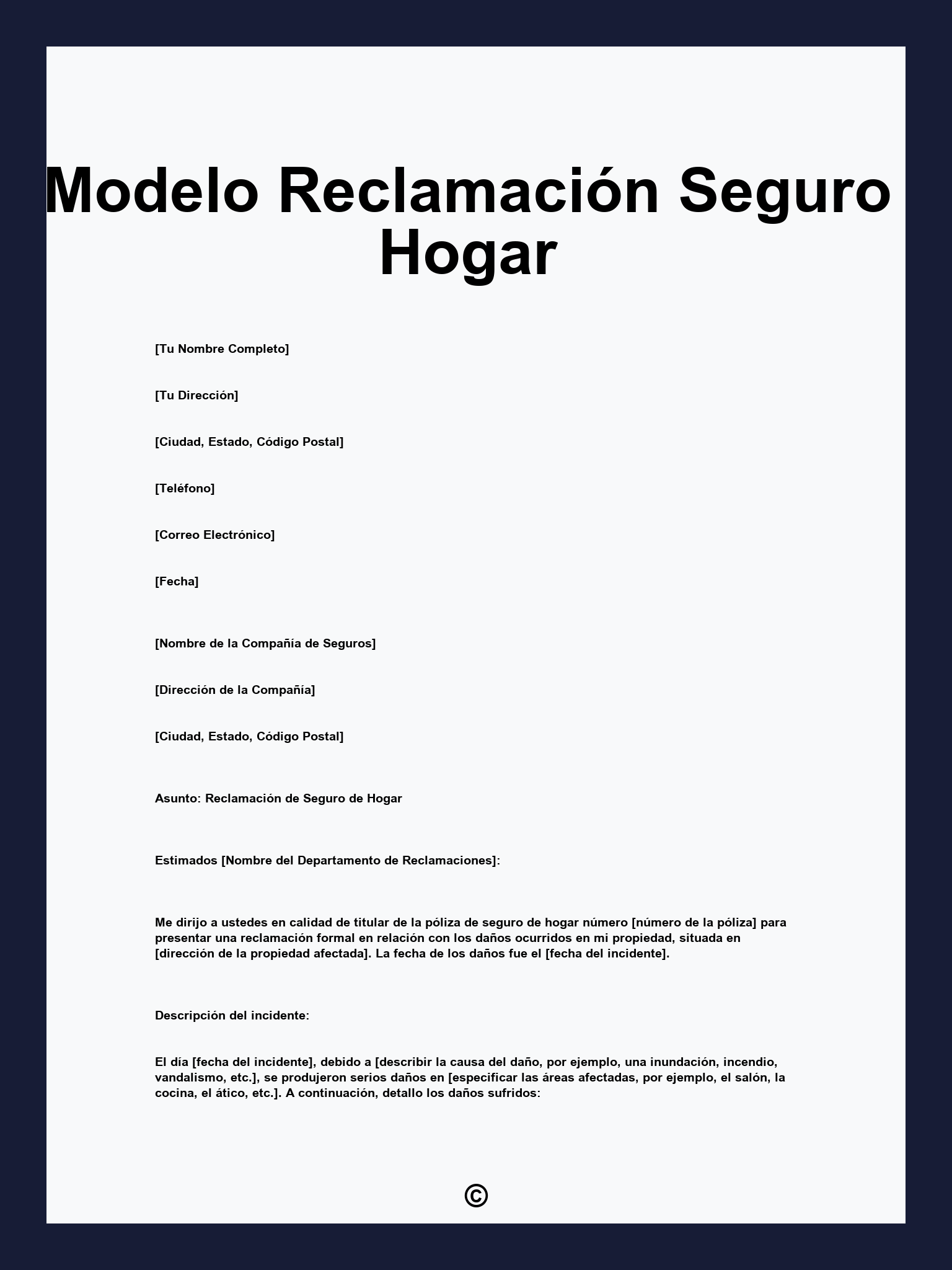 Modelo Reclamación Seguro Hogar