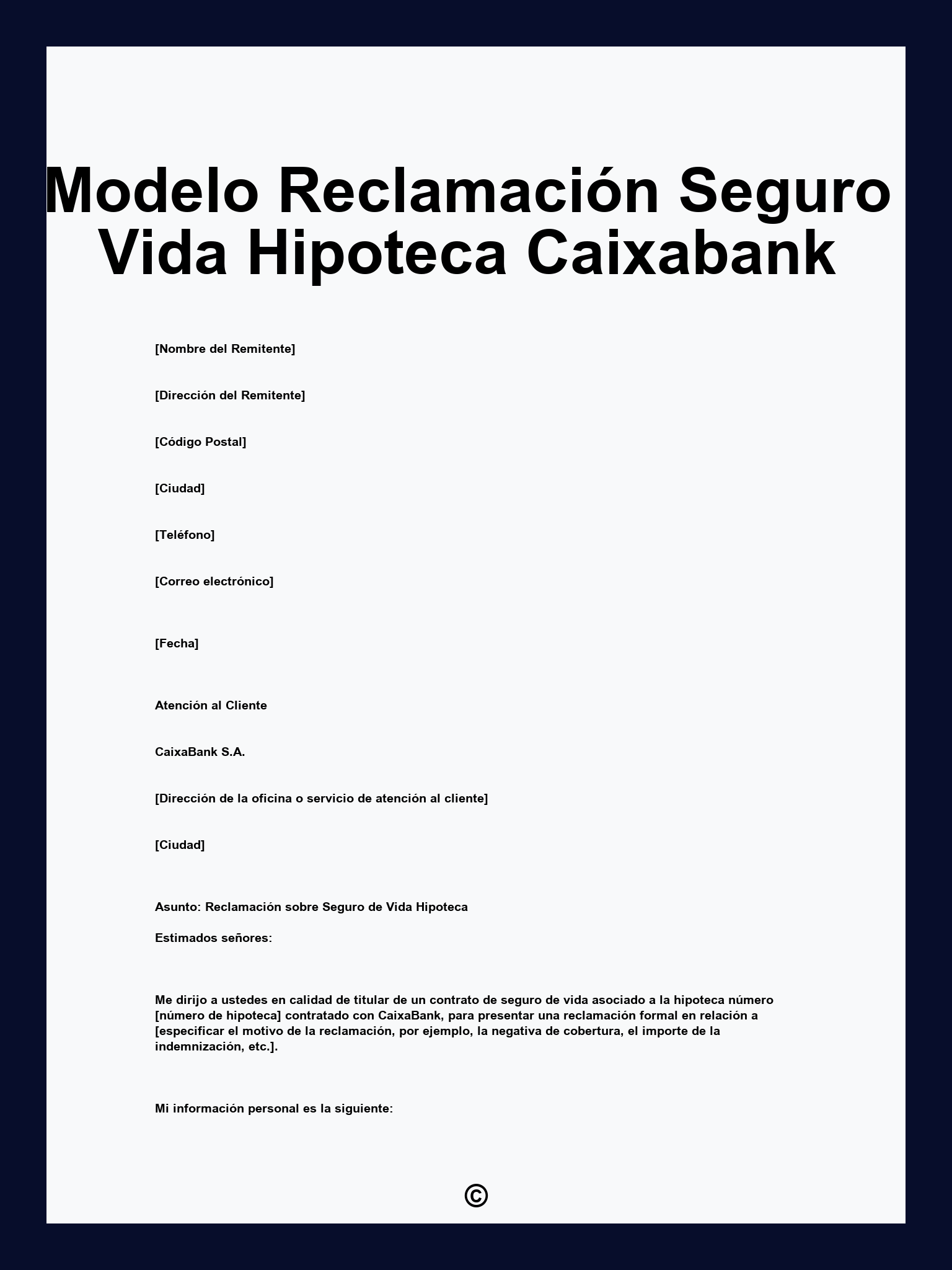 Modelo Reclamación Seguro Vida Hipoteca Caixabank