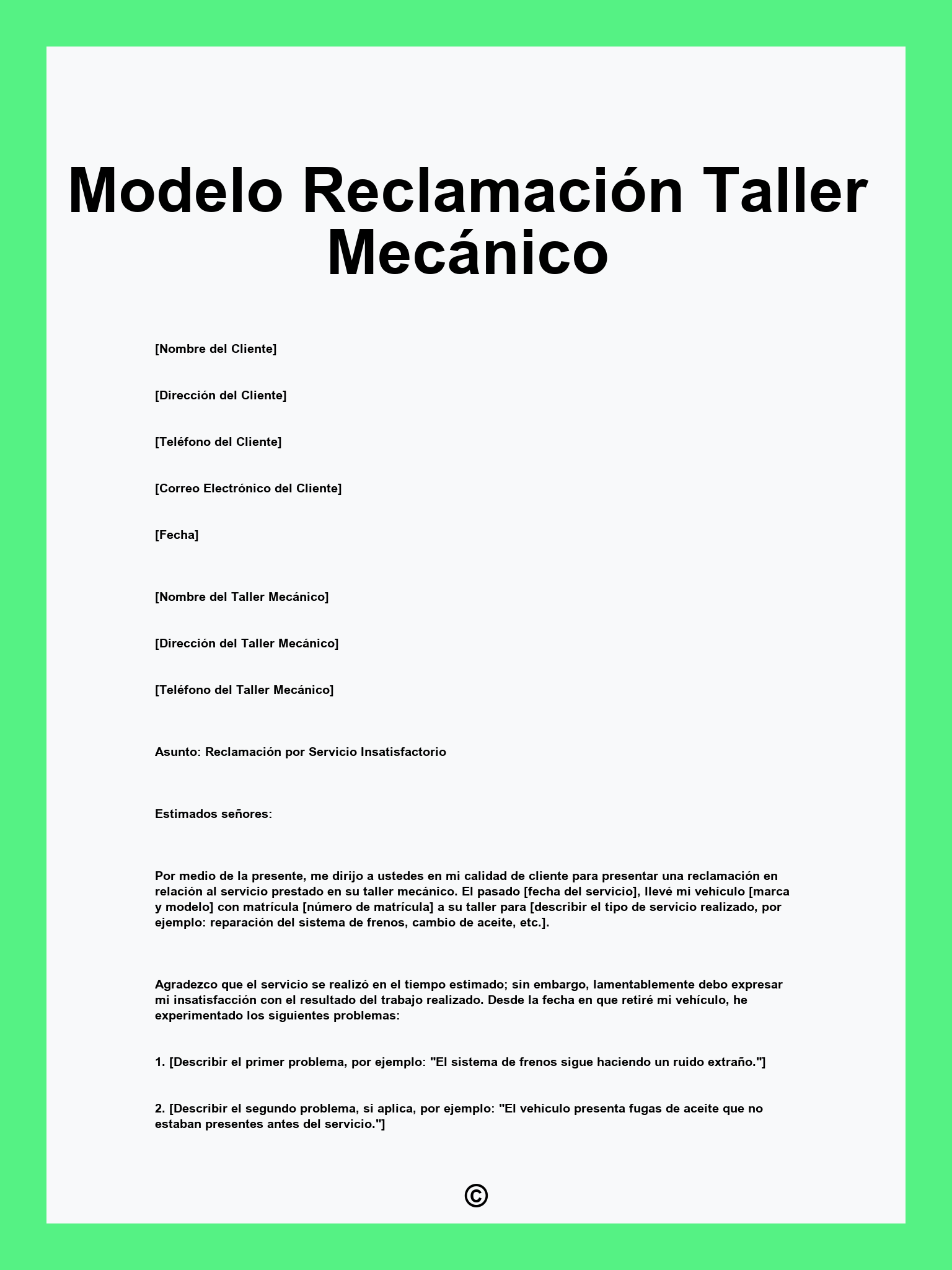 Modelo Reclamación Taller Mecánico