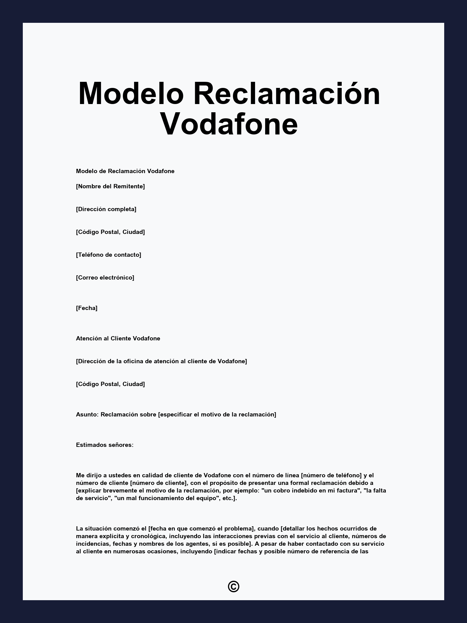Modelo Reclamación Vodafone