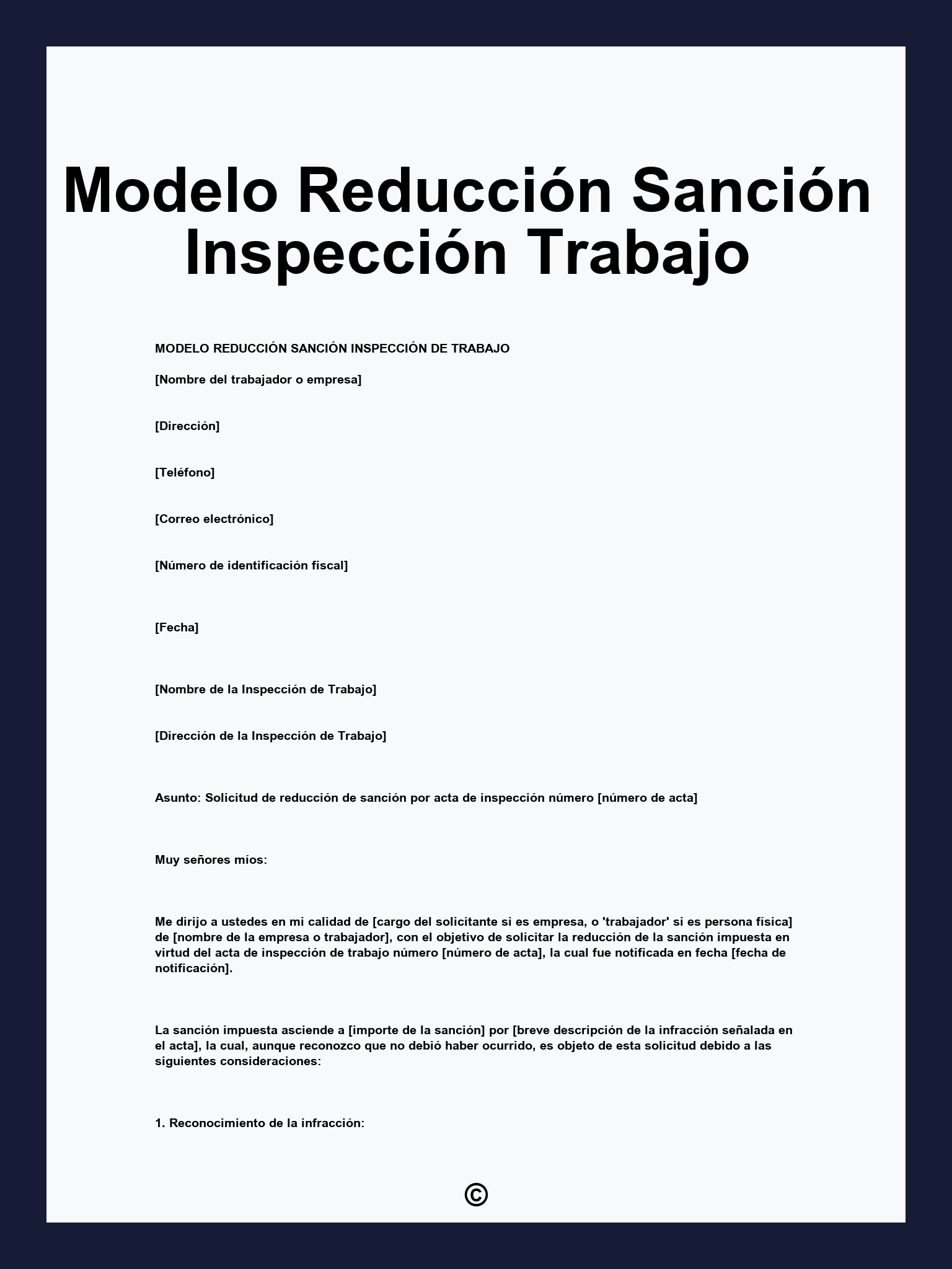 Modelo Reducción Sanción Inspección Trabajo