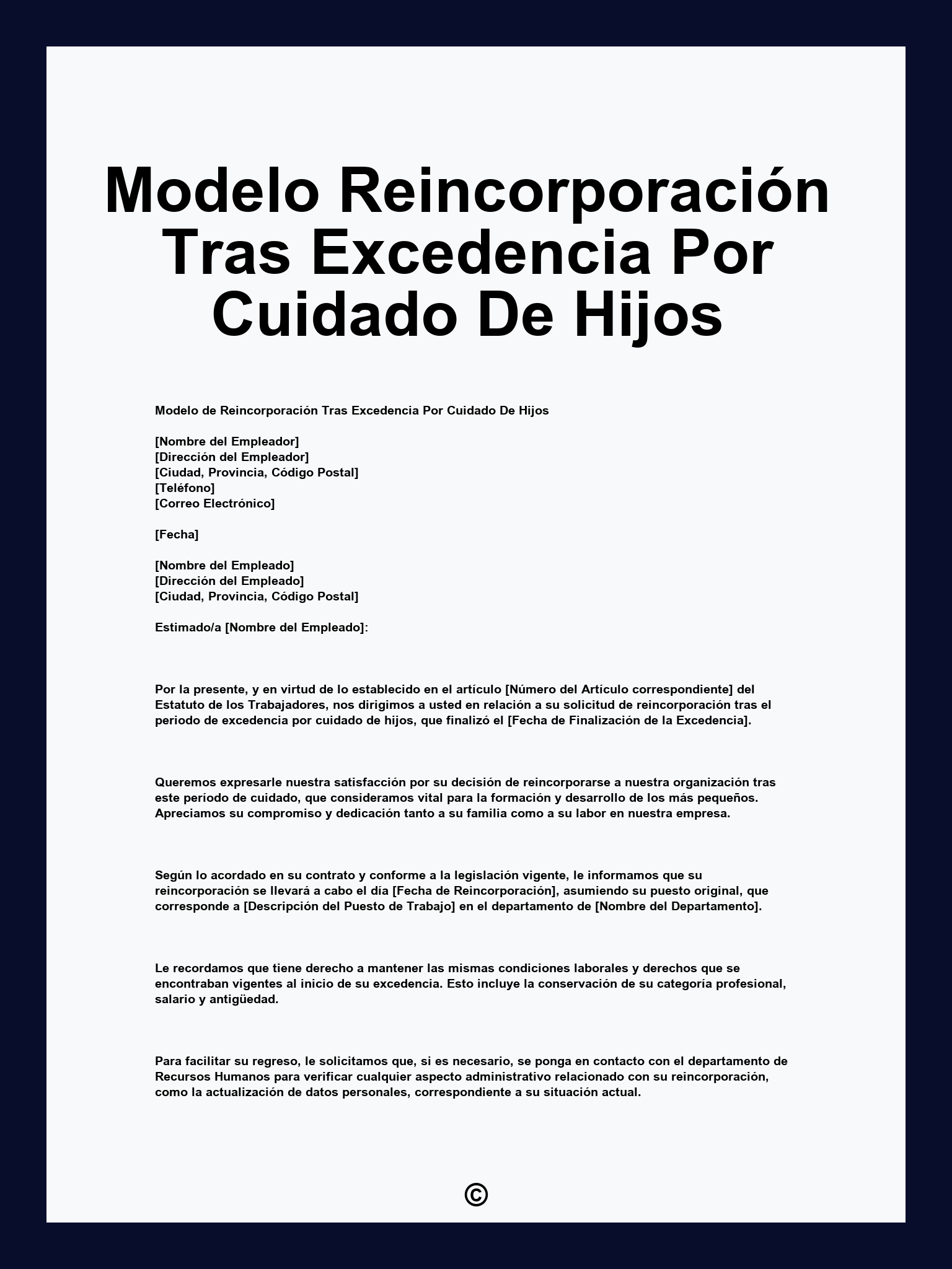 Modelo Reincorporación Tras Excedencia Por Cuidado De Hijos