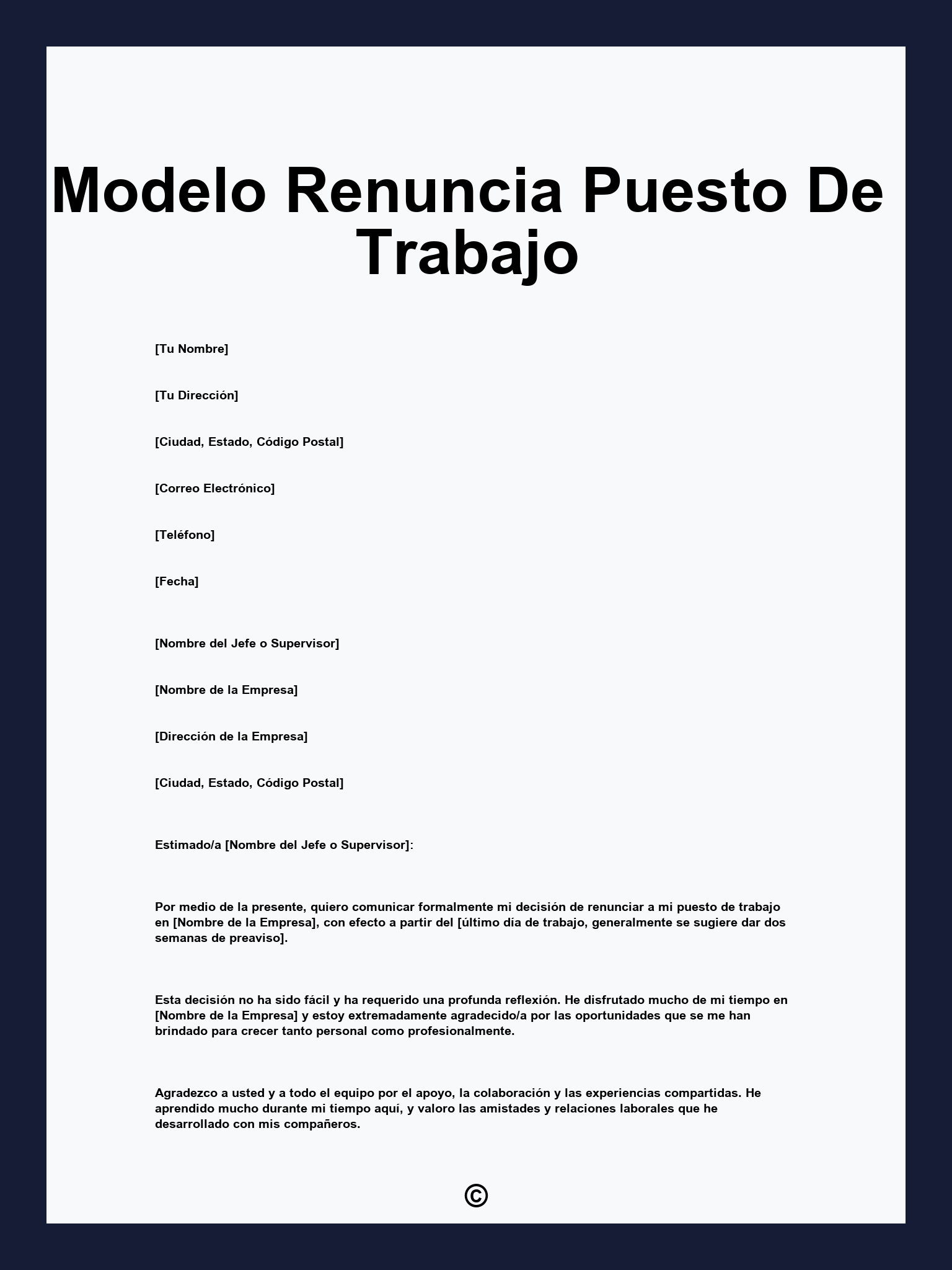 Modelo Renuncia Puesto De Trabajo