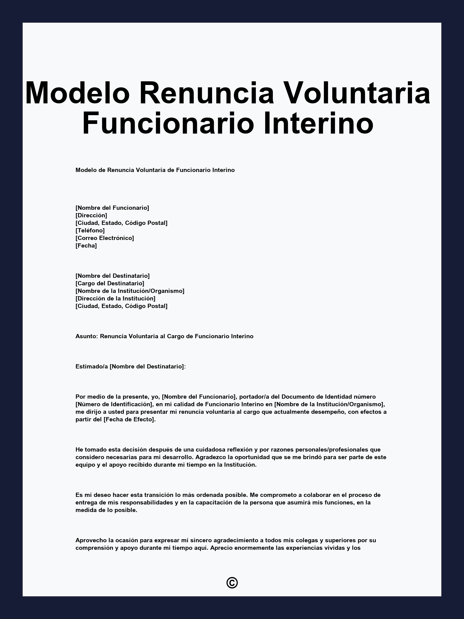 Modelo Renuncia Voluntaria Funcionario Interino