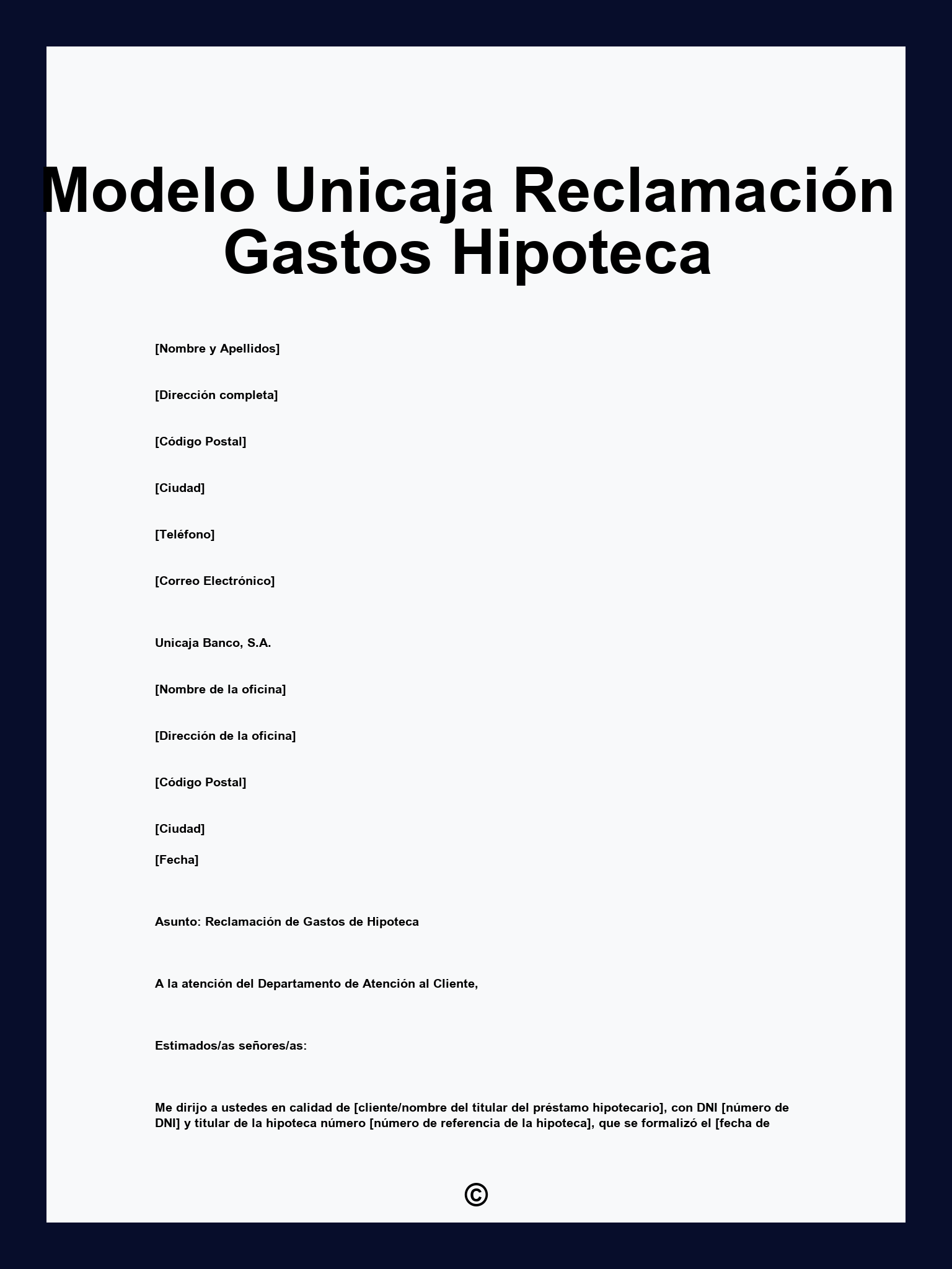 Modelo Unicaja Reclamación Gastos Hipoteca