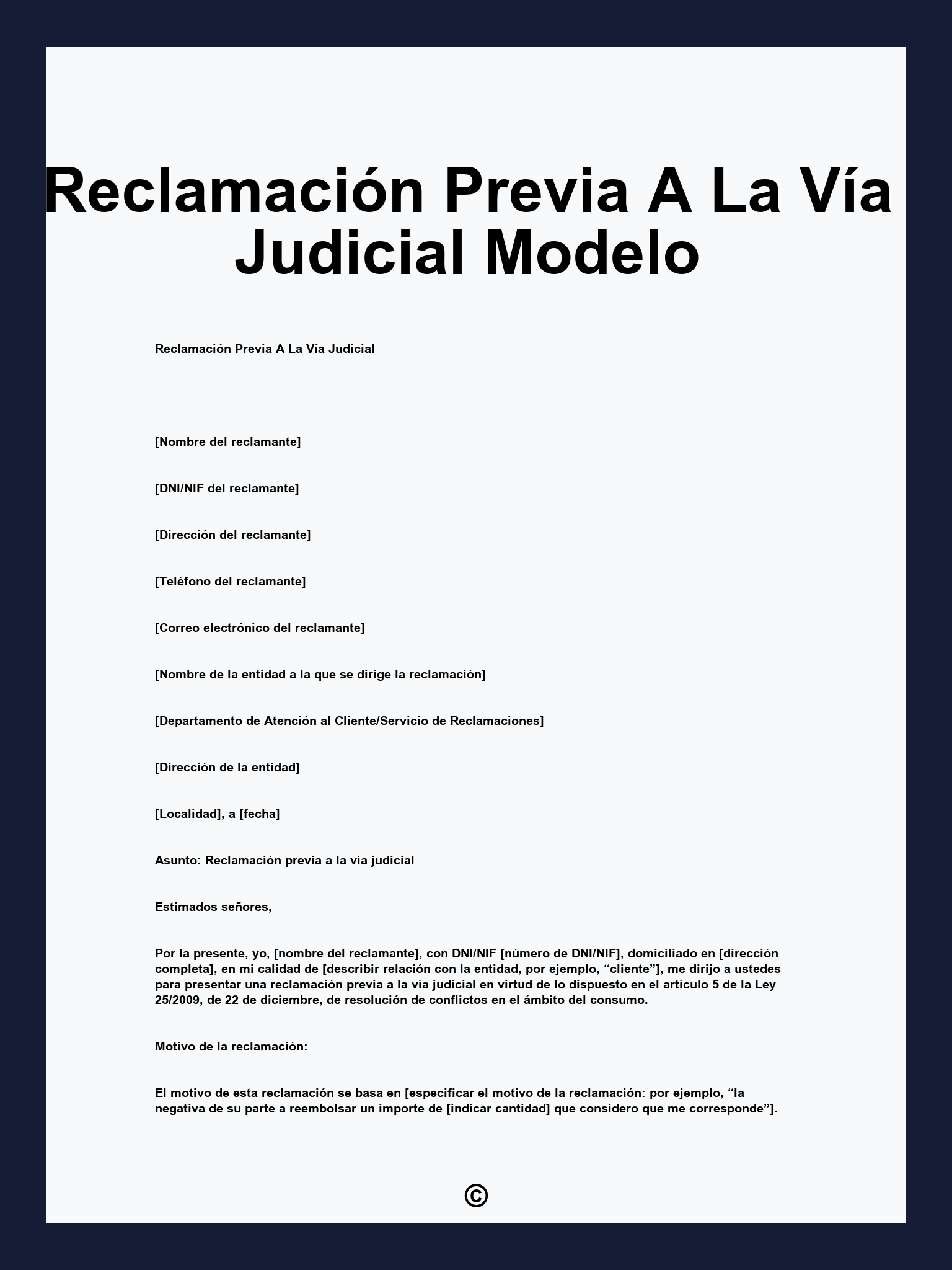 Reclamación Previa A La Vía Judicial Modelo